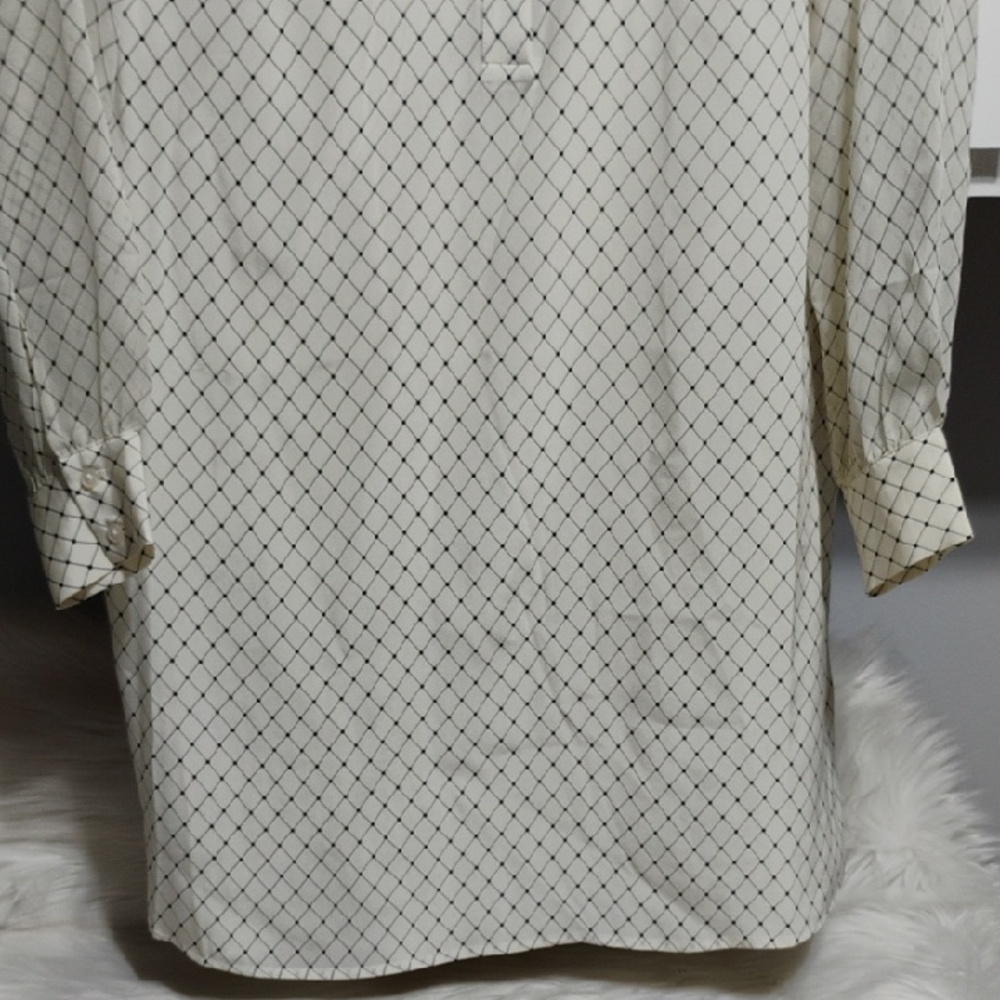 New Club Monaco Popover Silk Tunic Robe Ivory Grid Long Sleeve Tunic Top (BX32) - Picture 6 of 13